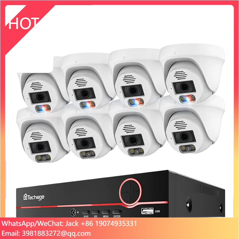 Per Techage Home Sistema di telecamere di sicurezza CCTV da 8 MP con tracciamento automatico 4K POE e opzioni di archiviazione dati cloud per visione notturna