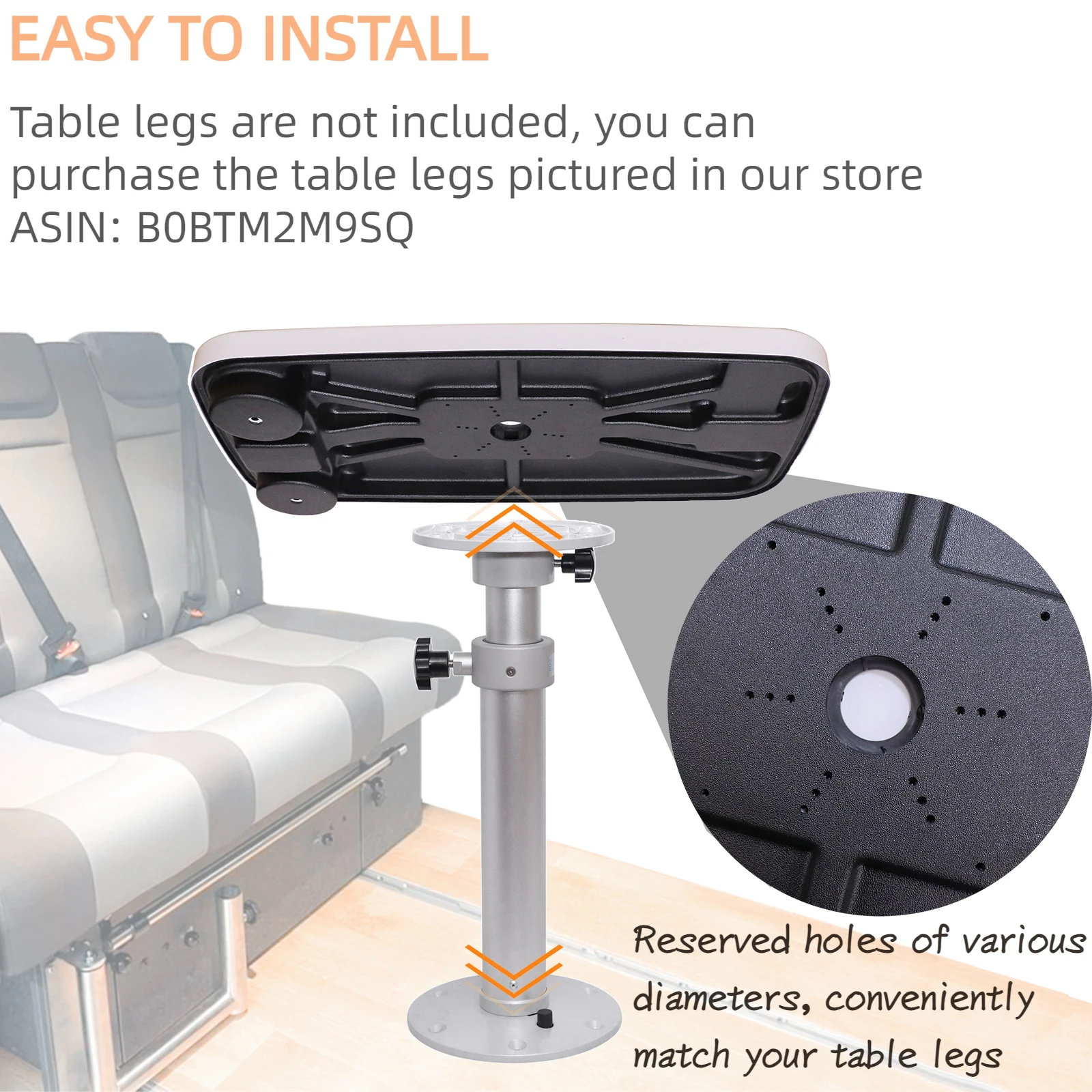 ABS Rectangular Boat Table – Built-in Cup Holders & Anti-Aging Desktop for RV and Marine Use
