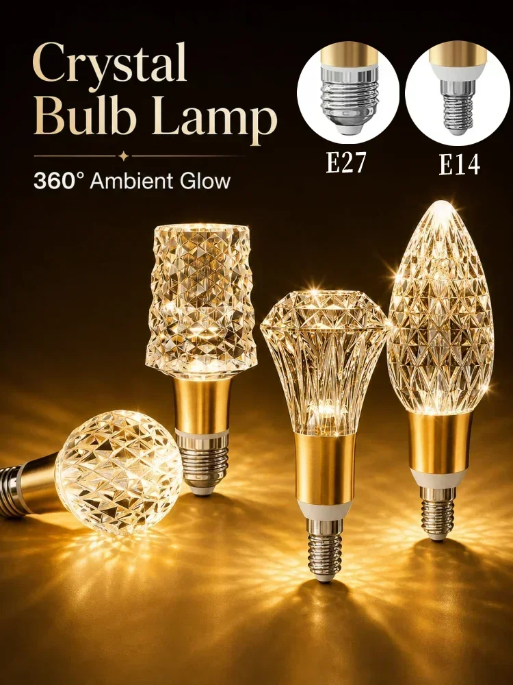 E27/E14 Acrylic Crystal Decorative LED Bulb High CRI Ra97+ 3000K 4000K 6000K for Corridor Balcony Study Cabinet Indoor Lighting