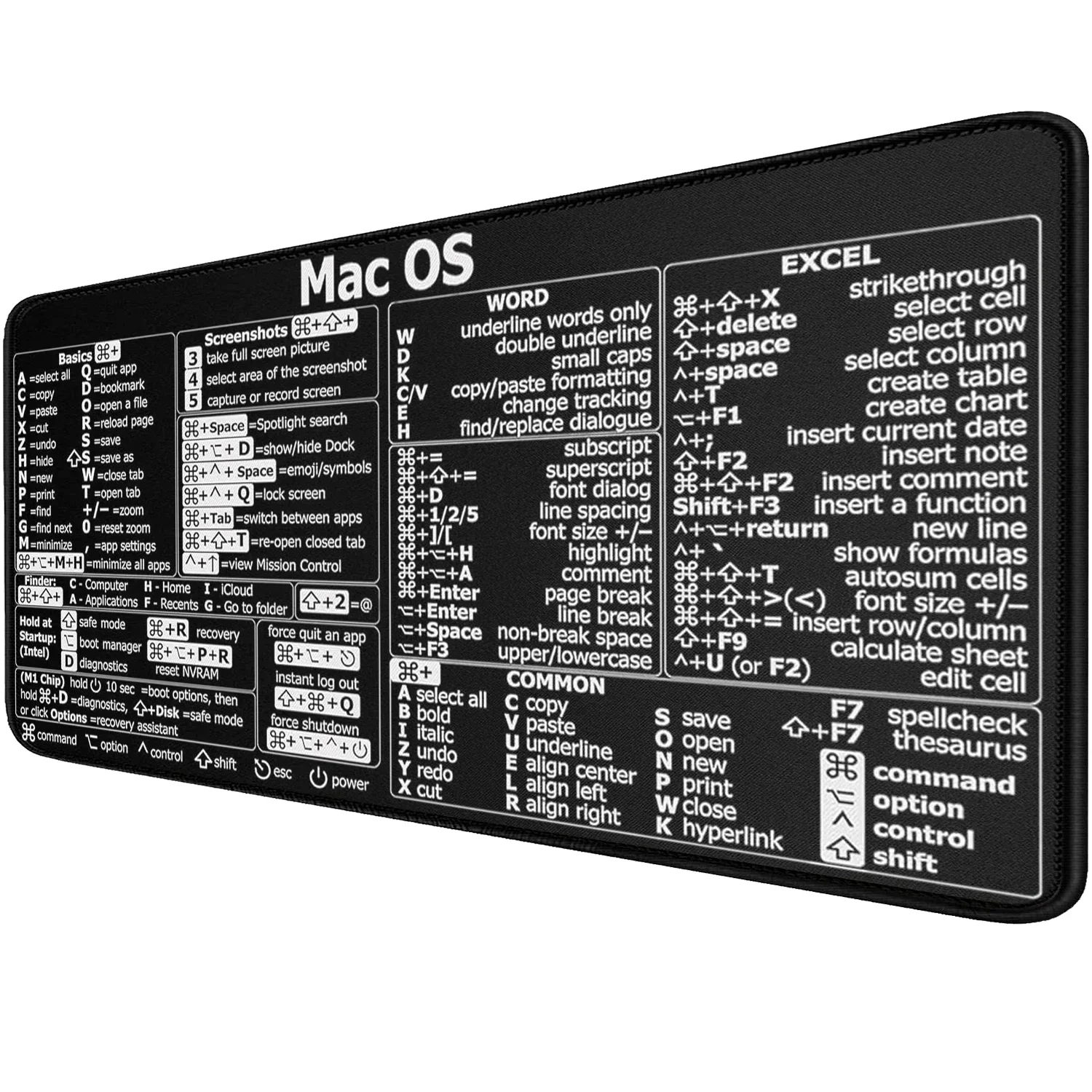 Mac OS Shortcuts Mousepad, Extend Large Desk Mat, Keyboard Mat, Working and Gaming Table Pad Stitched Edge, Gift Mouse Pad