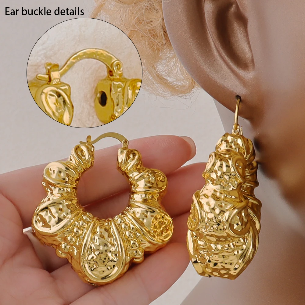 

Fashion African Big Earrings Jewelry Sets Gold Color Twisted Exaggerated Irregular Earrings For Wedding Party Trendy Gifts