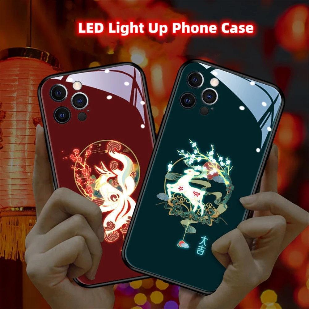 

China Traditional Design LED Light Up Cover Luminous Phone Case For iPhone 16 15 14 13 12 11 Pro Max Mini X Xs Xr Plus SE2020