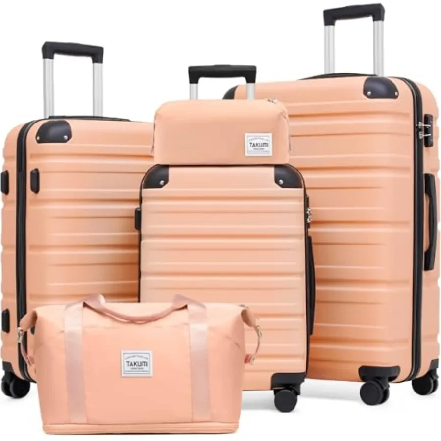 

Pink 5 Piece Lightweight Carry On Luggage Set with Duffel Bag ABS+PC Hardshell Suitcases YKK Zippers Double Spinner Wheels TSA