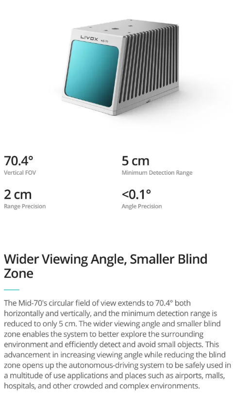 Livox Mid-70 Pole-Mount Industrial LiDAR 70m Range  Traffic Monitoring & Smart City Solutions