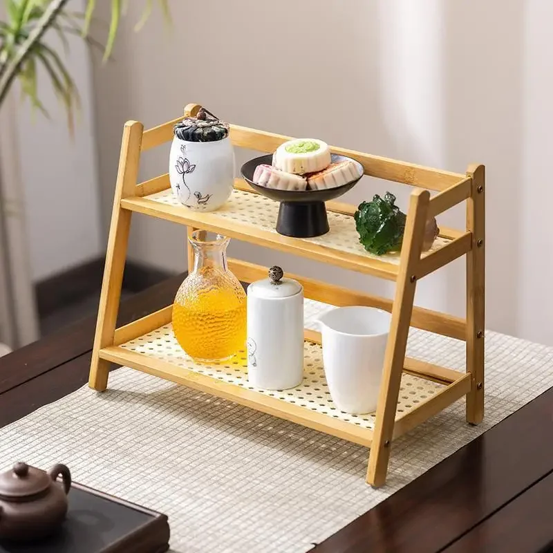 Multi-functional Multi-layer cup holder rattan countertop bar tea set kitchen seasoning bottle rack cup storage rack