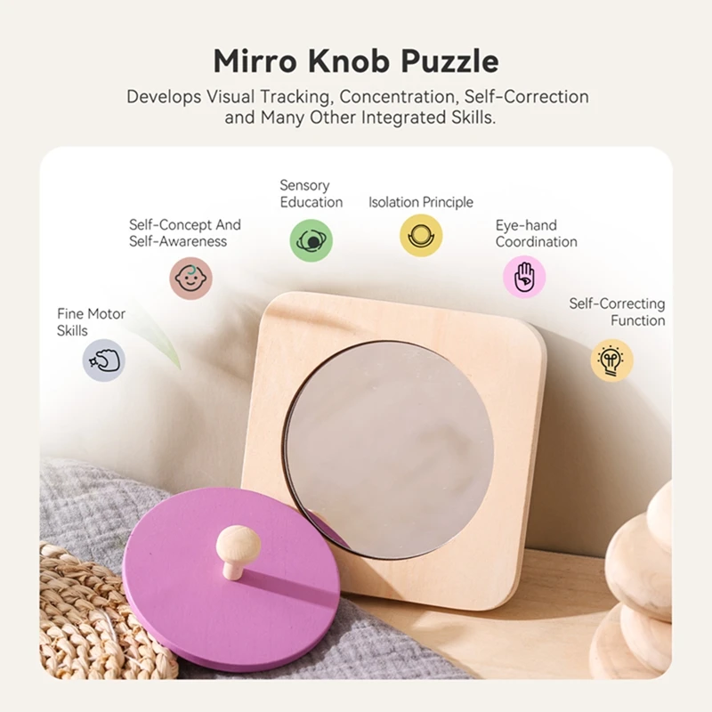 Baby Wooden Montessori Toys Beech Wooden Mirror Puzzle Toys Vision Excite Eyes Sensory Toys for Toddlers Early Education Toys