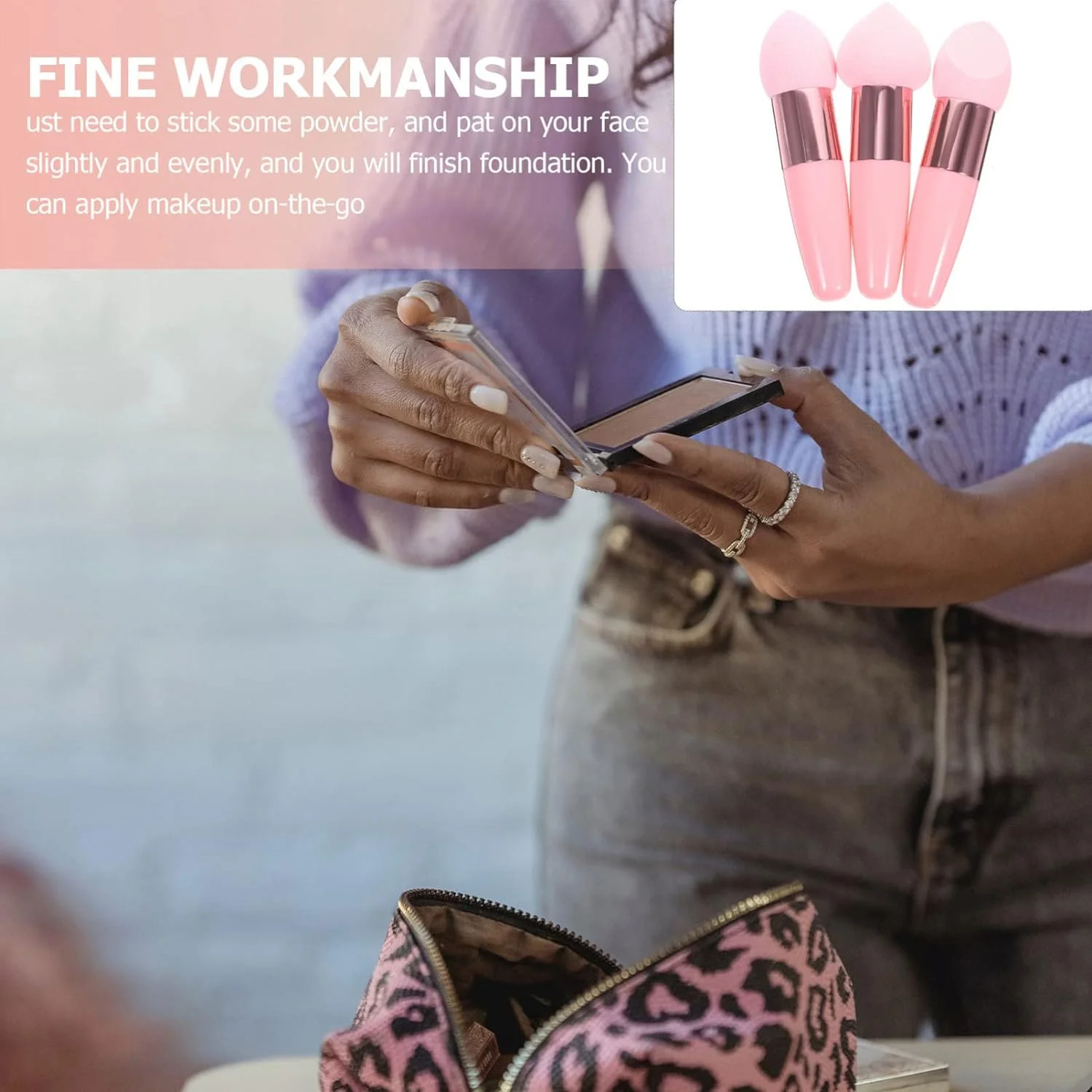 Professionelles Make-up-Werkzeug-Set – Verbessern Sie Ihre Schönheitsroutine mit 3-teiligem, hochwertigem Griff, Make-up-Schwamm-Mixer und Kosmetikzubehör