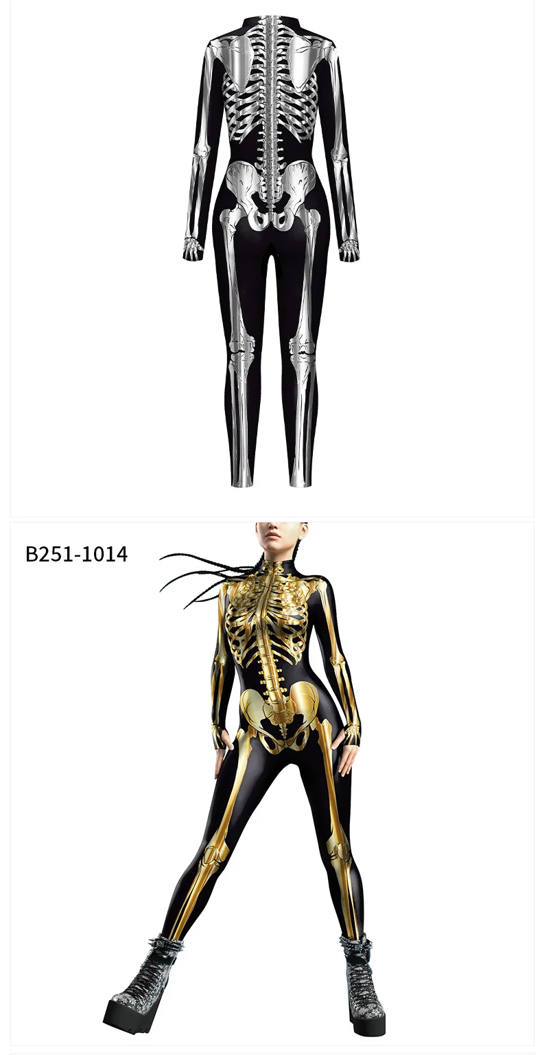 Karneval Halloween Party Fluoreszierender Skelett-Druck Damen Sexy Jumpsuit Cosplay Kostüme Ausgefallener Totenkopf-Bodysuit Mujer 2026 – Detail 6