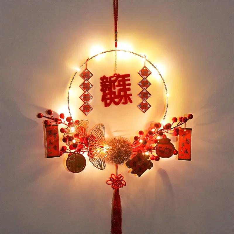 Light up Chinese New Year wreath pendant luminous wall ornament Spring Festival New Year ornament