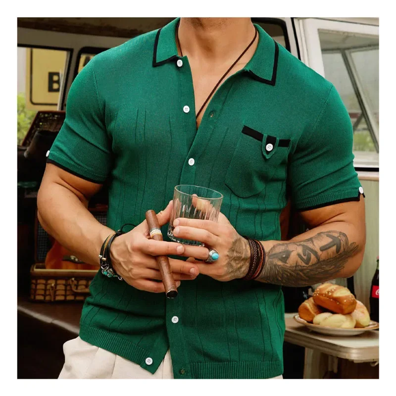 Camiseta informal de negocios para hombre, Polo de punto de manga corta, ropa de alta calidad, novedad de verano