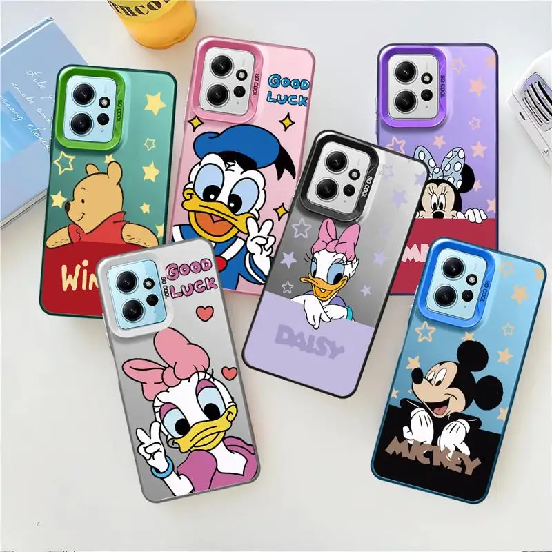 Phone Case for Redmi Note 13 12 11 Pro Plus 10 9 9S 13C A1 A2 12S 11S Silver Plating Cover Mickey Mouse Winnie Saisy Duck