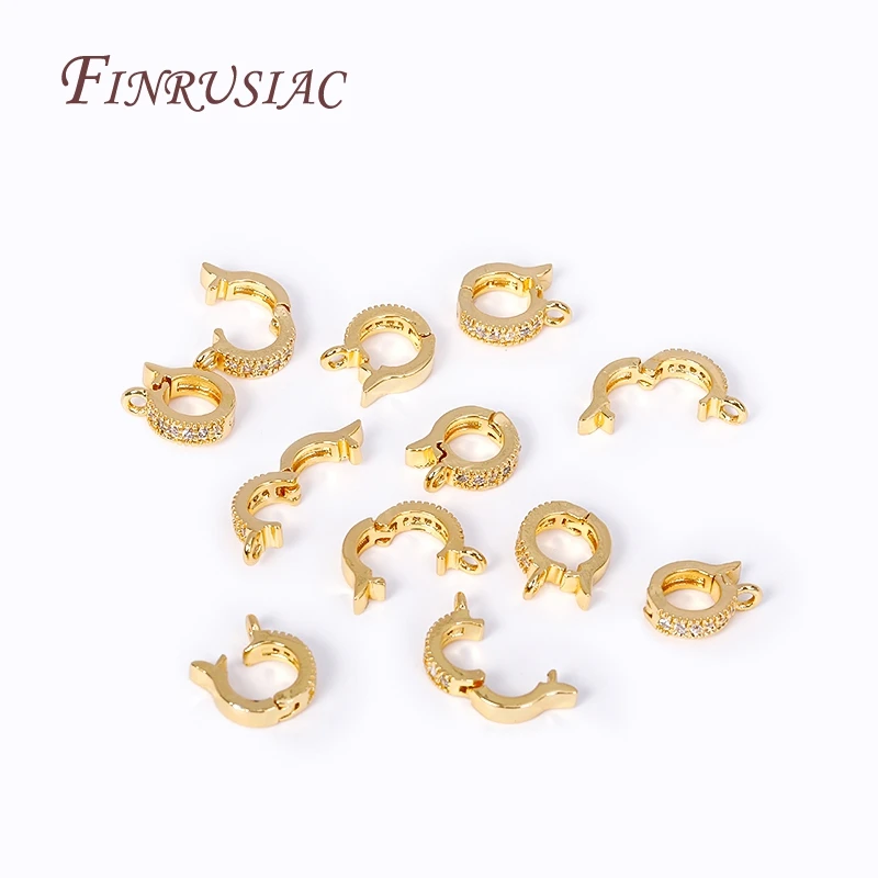 Colgante de forma redonda de circón pavé chapado en oro de 18K, broche de fianzas, potenciador de perlas, fabricación de joyas DIY, collar, pulsera,