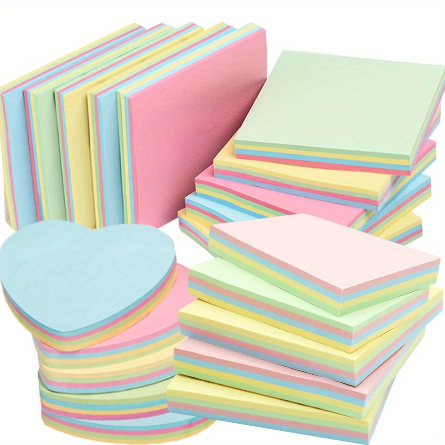 1000pcs 7.6cm Color Sticky Notes Square Heart Shape Writable Blank Office Memo Stickers Important Reminder Tool Office DDJ