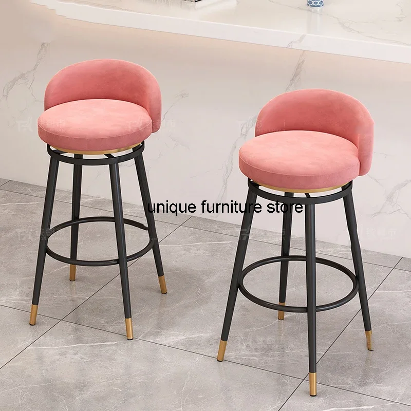 

Metal Swivel Bar Chair Pink Counter Barstool Metal Table Kitchen Bar Stool Modern Nordic Cadeira Giratoria Restaurant Furniture