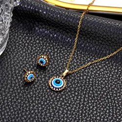 Turkse Blauwe Boze Ogen Hanger Kettingen Oorknopjes Sieraden Set Voor Vrouwen Retro Eenvoudig Geluk Boze Oog Choker Bruiloft Sieraden