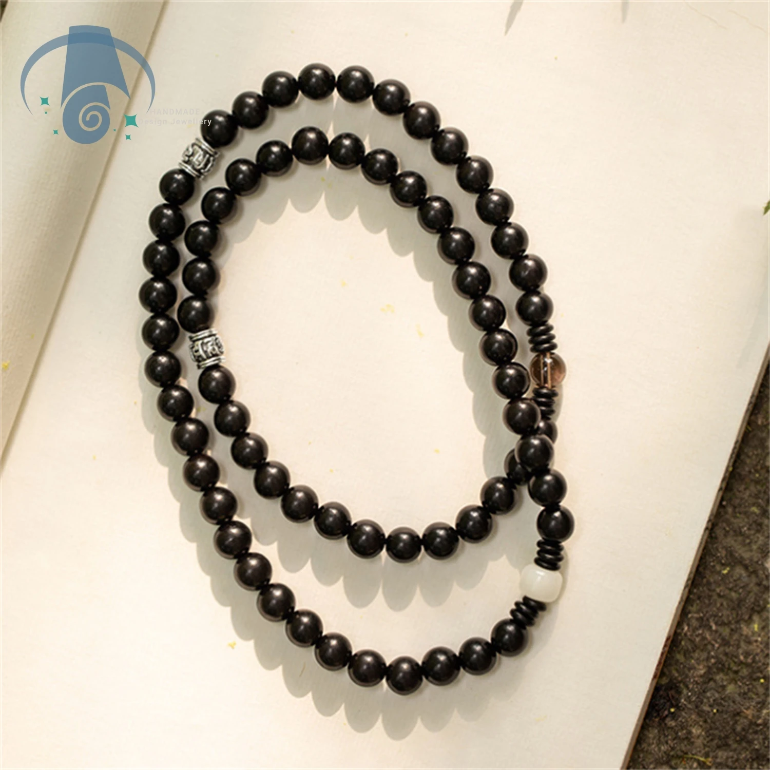 Pure Natural Ebony Wood Sandalwood Fragrance Multi Wrap Meditation Bracelet for Men Women Healing Vintage Chinese Style Gift Set