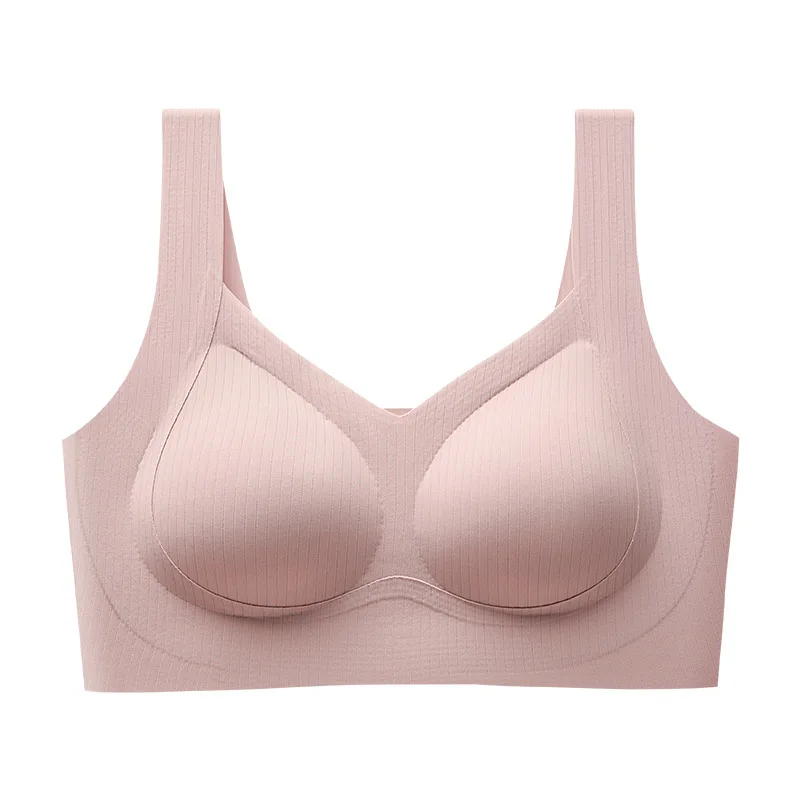 Push-up plus-size tank top-style bra with fixed cups, side breast support, seamless sleep bra for women