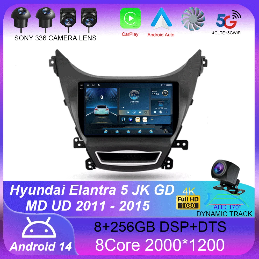 

For Hyundai Elantra 5 JK GD MD UD 2011 - 2015 Carplay Auto GPS Car Radio Navigation Multimedia Video Player Stereo BT Android 14