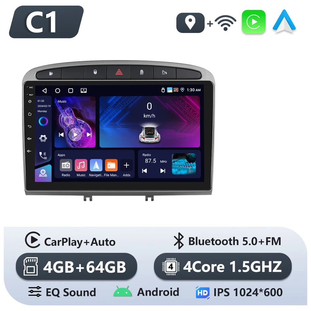 Podofo 6 + 128G CarPlay Android Auto 2 Din Autoradio voor Peugeot 308 408 2007-2015 Multimedia Video speler GPS Stereo Head Unit