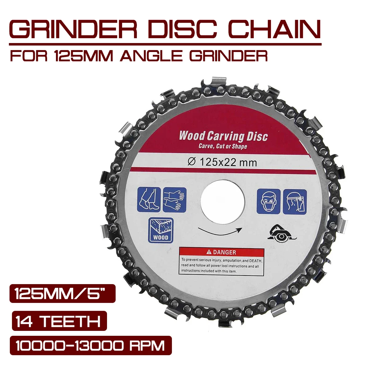 Upgrade 5 Inch Grinder Disc and Chain 14 Tooth Fine Abrasive Cut Chain  Electricity For 125mm Angle Grinder