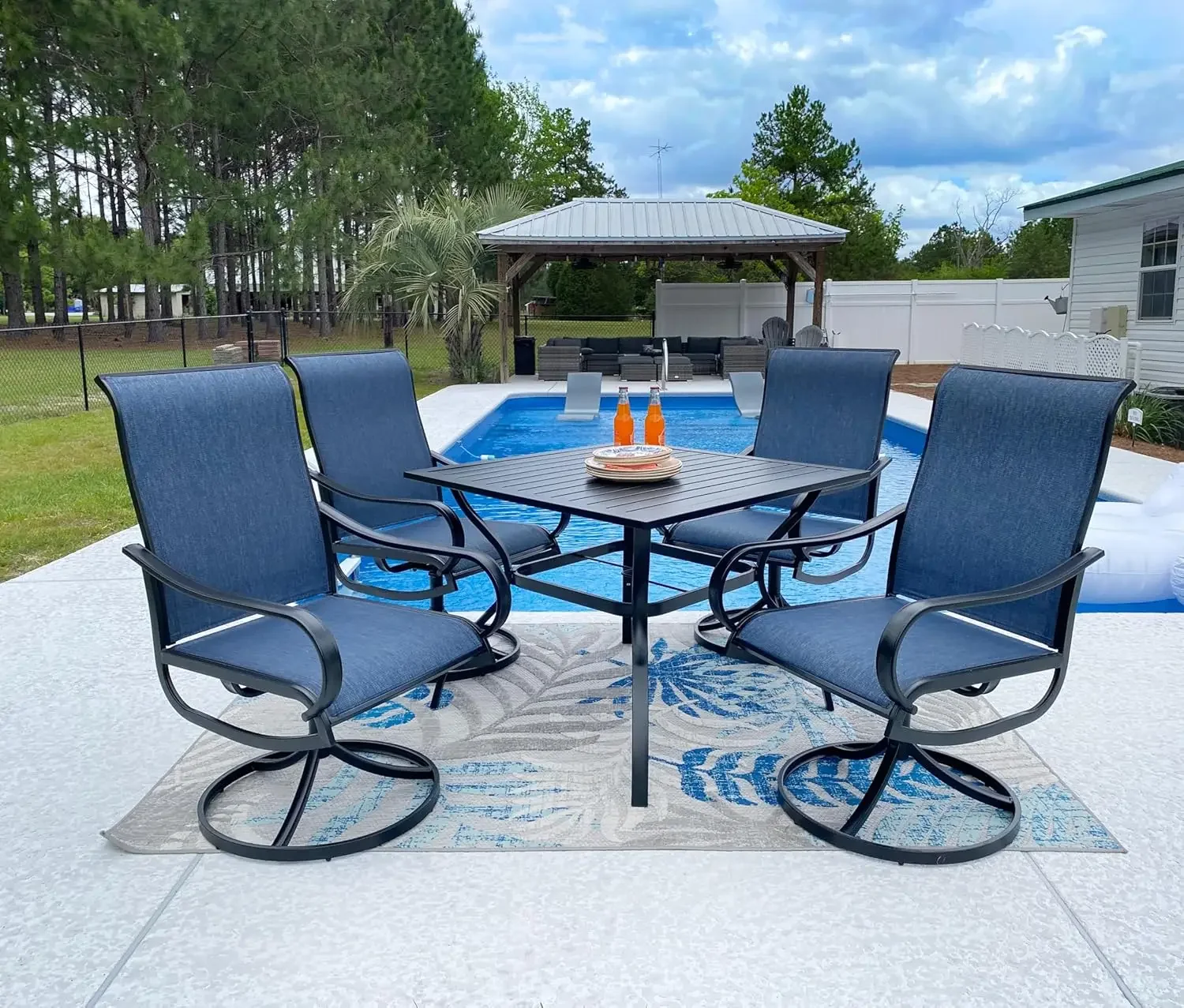 

Outdoor Dining set Patio Dining set for 4 Outdoor Table and Chairs 5 Pieces with Swivel Patio Chairs 37"x 37" Metal Table