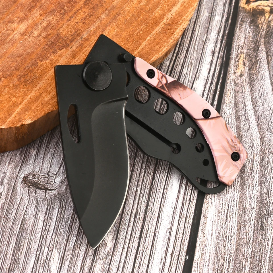 

Складной карманный нож с камуфляжным рисунком, гладкое лезвие из черной нержавеющей стали, маленький складной нож для повседневного ношения, кемпинга, хозяйственных нужд, ручной инструмент, снаряжение