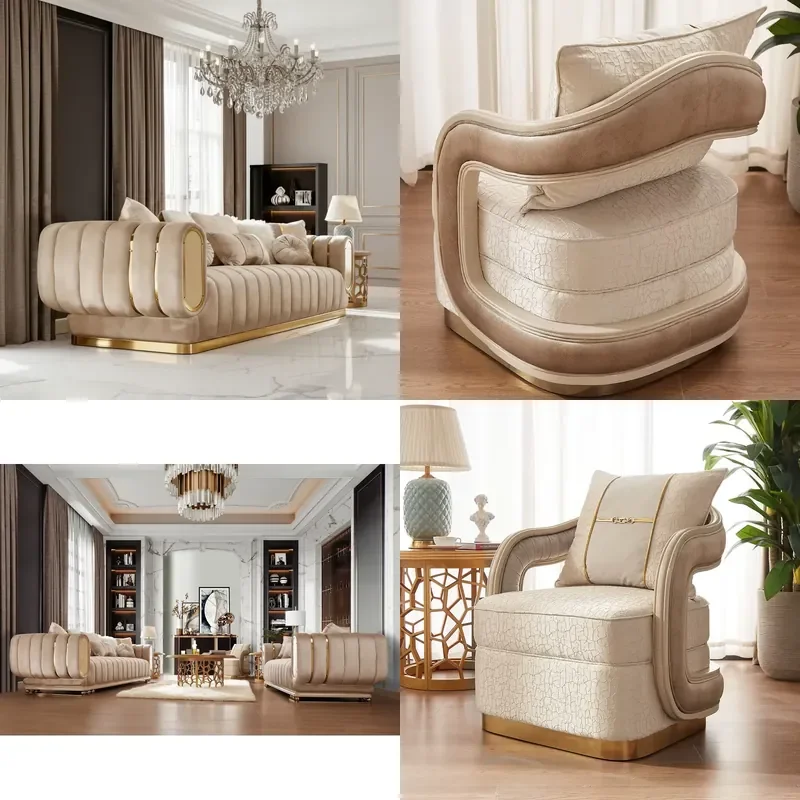 Chesterfield Sofa Set Velvet Tufted Couch Stainless Steel Living Room Sofas Section Couches for Home Hotel Furniture