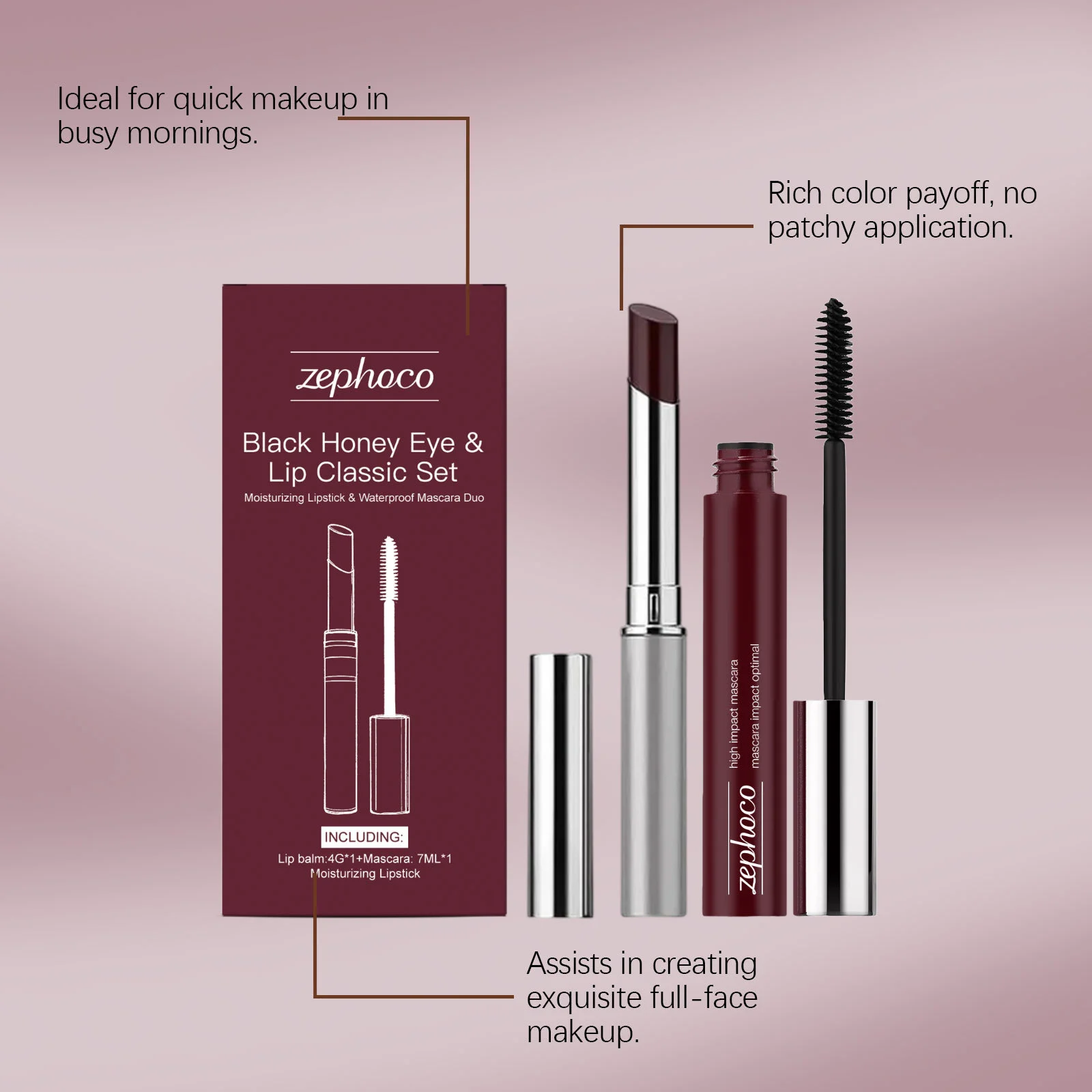 Black Honey Iconic Augen- und Lippen-Make-up-Set Schwarze Volumen-Gebende Verlängernde Curling-Mascara Plumping Gloss Lippenstift Wasserfestes Make-up-Set