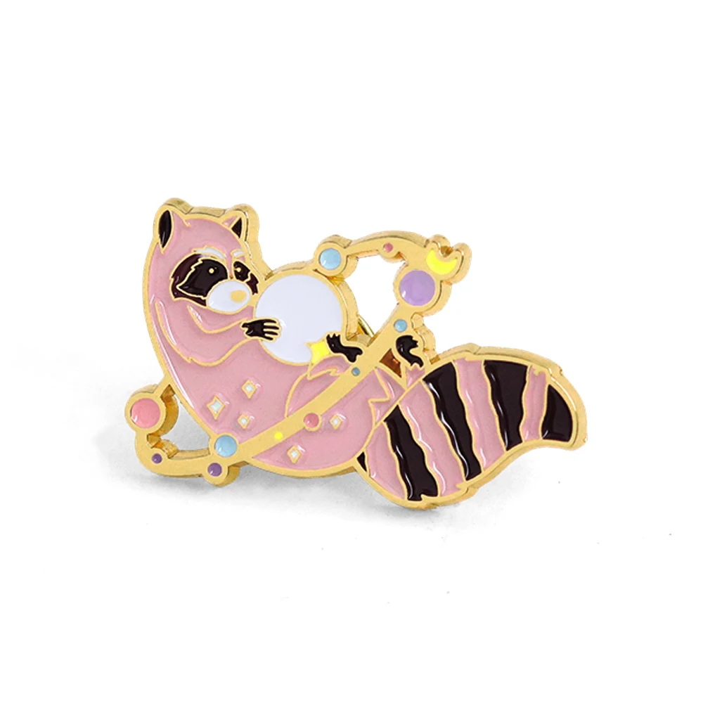 Cosmic Raccoon Enamel Pin Cute Raccoon And Planet Jumping Through Space Circle Badge Novelty Fun Jewelry Gift