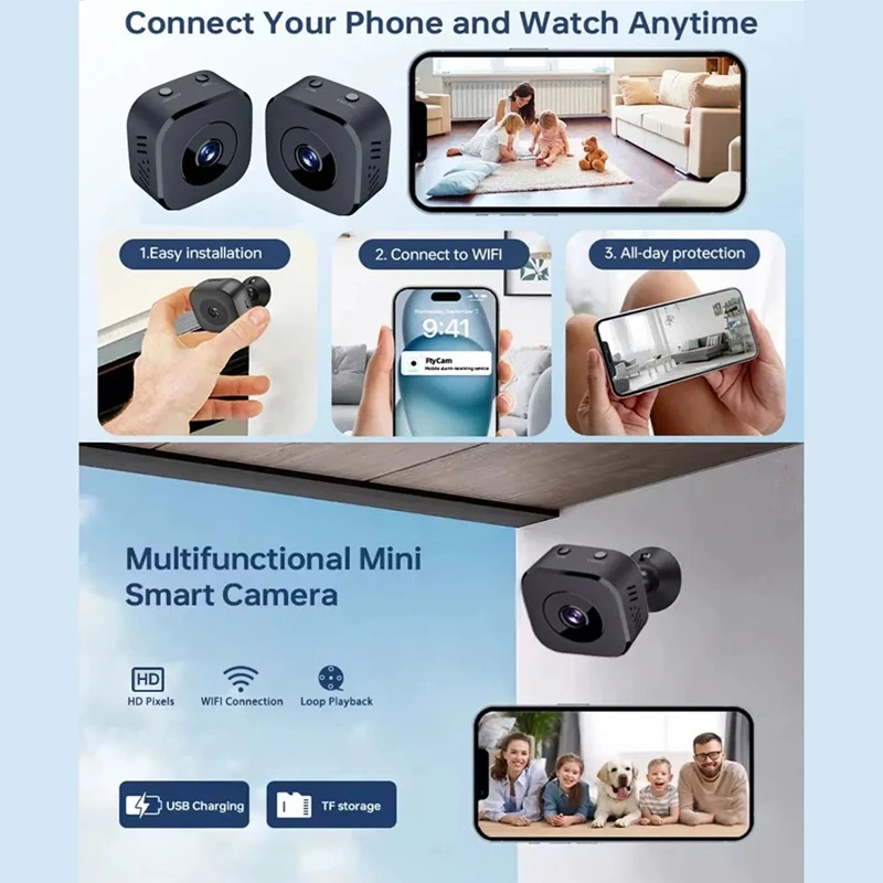 Lenovo6K Mini Security Camera Wireless 2.4G WiFi Monitoring Security Protection Remote Night Vision Surveillance Smart Home New
