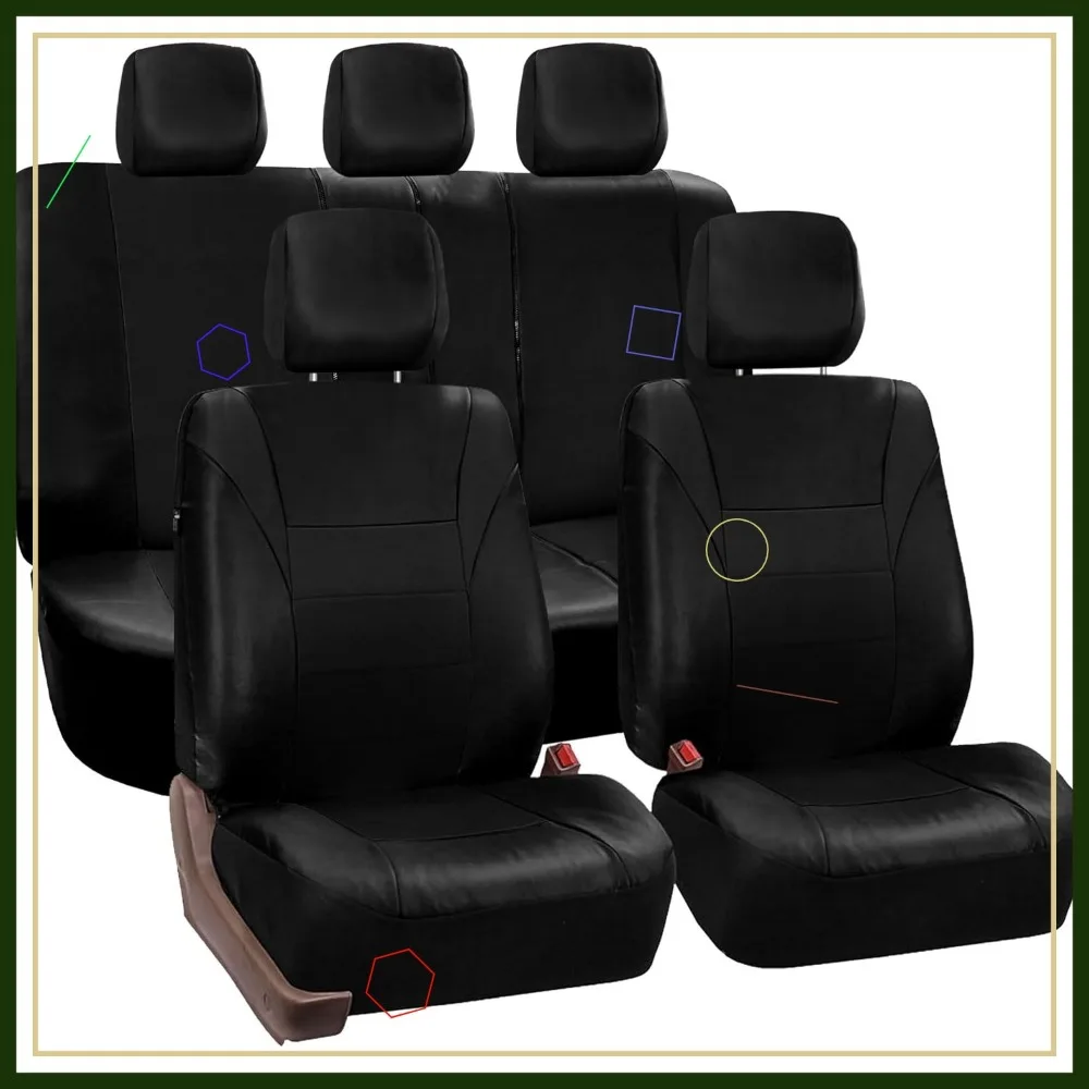

Universal Faux Leather Car Seat Covers Set - Airbag Compatible, Low Back Design for SUV Front and Rear Seats in Black