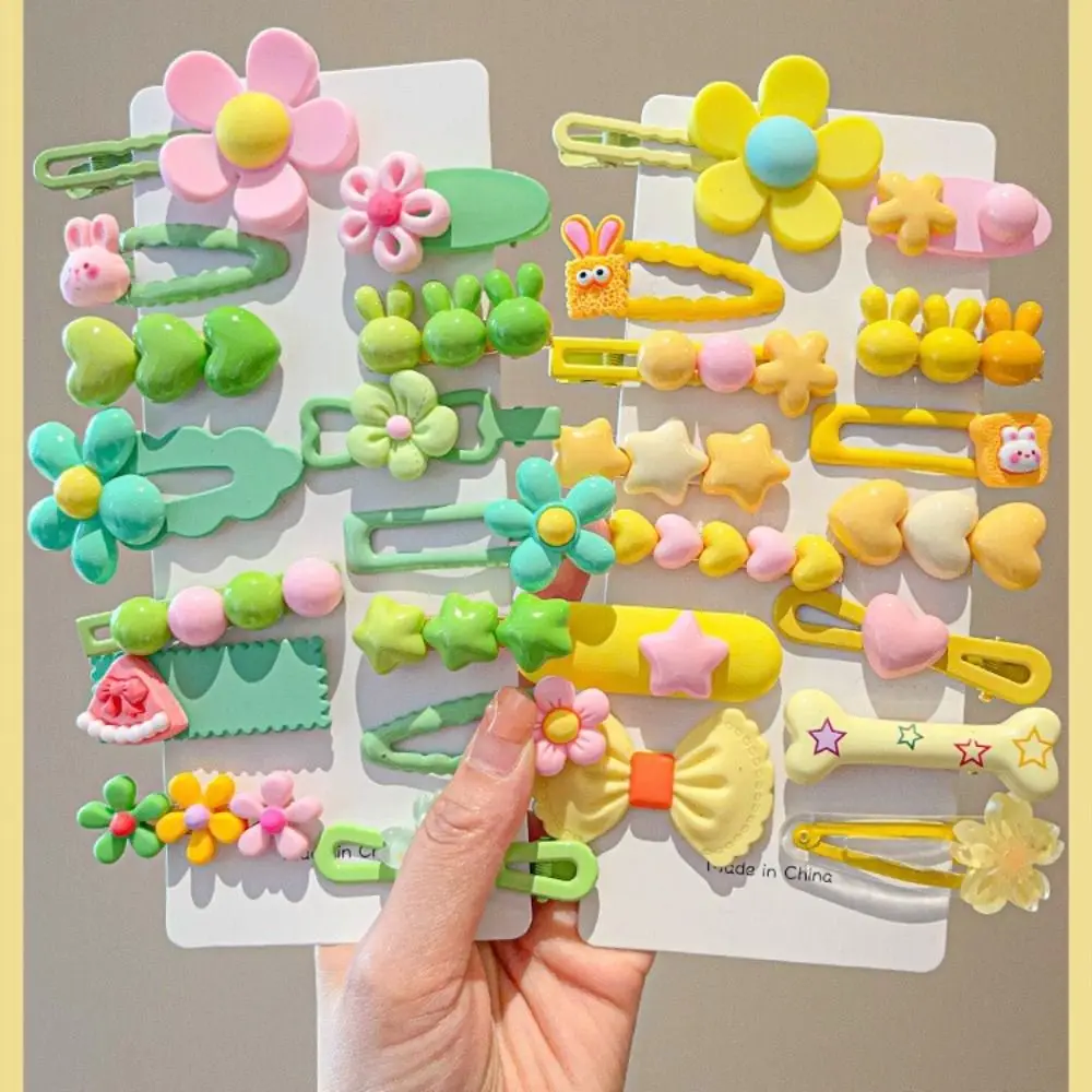 14Pcs/Set Durable Cute Hair Clip Bows Rabbit Flower Hairpin Lovely Heart Shaped Hair Accessories for Children