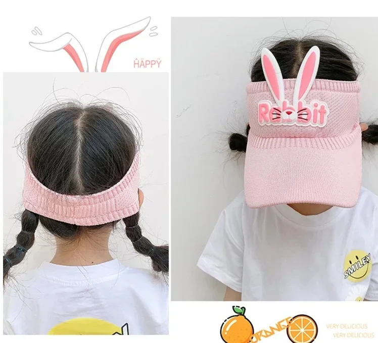 3-12 Year Kids Summer Hat Cute Cartoon Rabbit Wing Visors for Kids Boy Girl 2023 New Thin Hollow Breathable Children Peak Cap