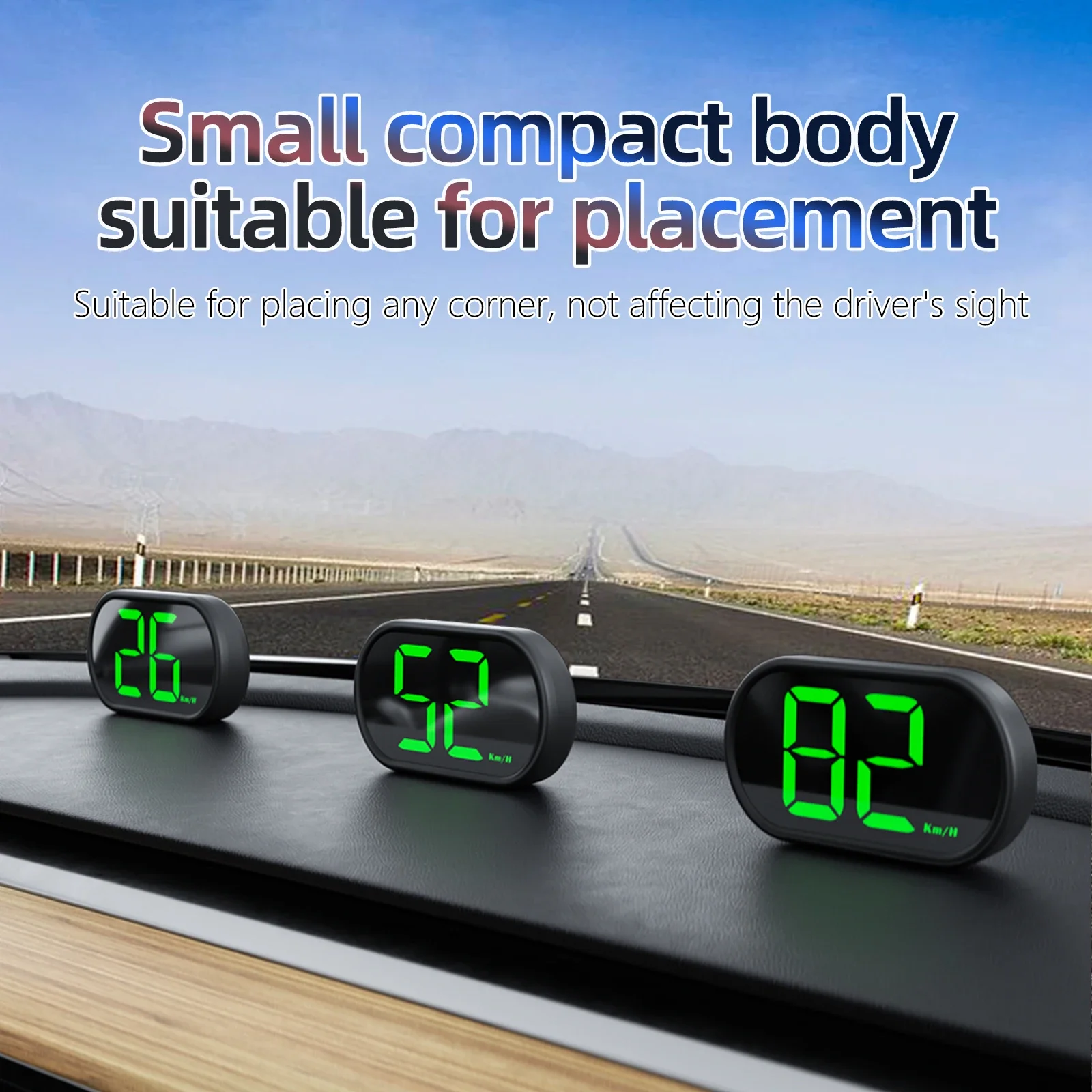 Digital Speedometer White Green X2 GPS HUD Car Head Up LCD Display KMH 2 Inch Big Front Speed Gauge for All Car Plug and Play