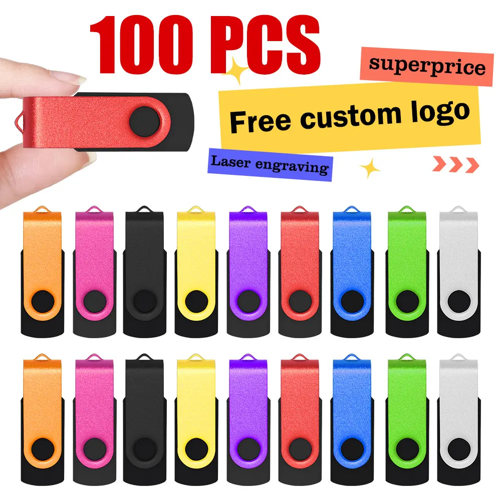

100pcs Metal Rotation 2.0 Pen Drive 128mb 1GB 2GB Free Custom Logo Pendrive 64GB 32GB Flash Drive Memory Stick 16GB 8GB 4GB