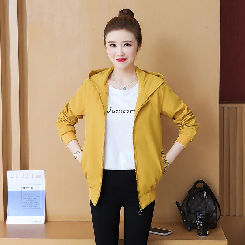 Spring Autumn Lined Short Jacket Women Fashion Casual Hooded Windbreaker Korean Wild Zipper Coat Sports Baseball Outwear 4XL