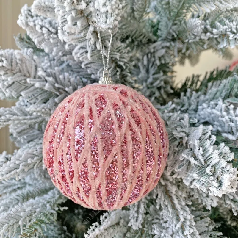 5pcs Sticky Sequins Christmas Ball, Christmas Tree Ornaments Pink Scene Arrangement Hanging Ball Decorative Ball Accessories