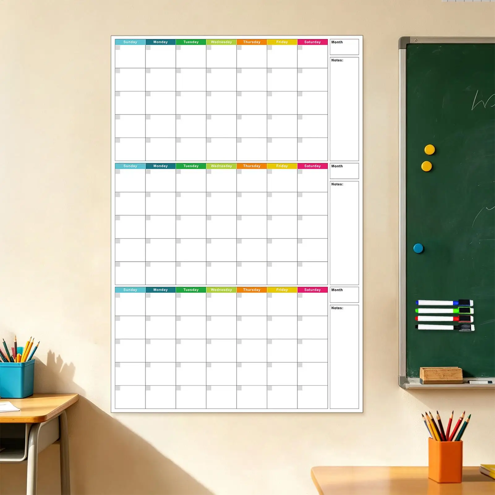 Dry Erase Whiteboard Calendar Wall Hanging Three Months Undated Planner Board Reusable Wall Wall Memo Board With Four Markers