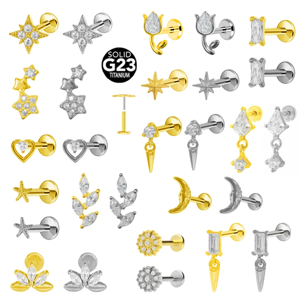 ASTM F136 G23 tytanowe kwiaty piercing Push In oddział kolczyk wisiorek sztyft bez gwintu Labret Piercing chrząstka biżuteria do ciała