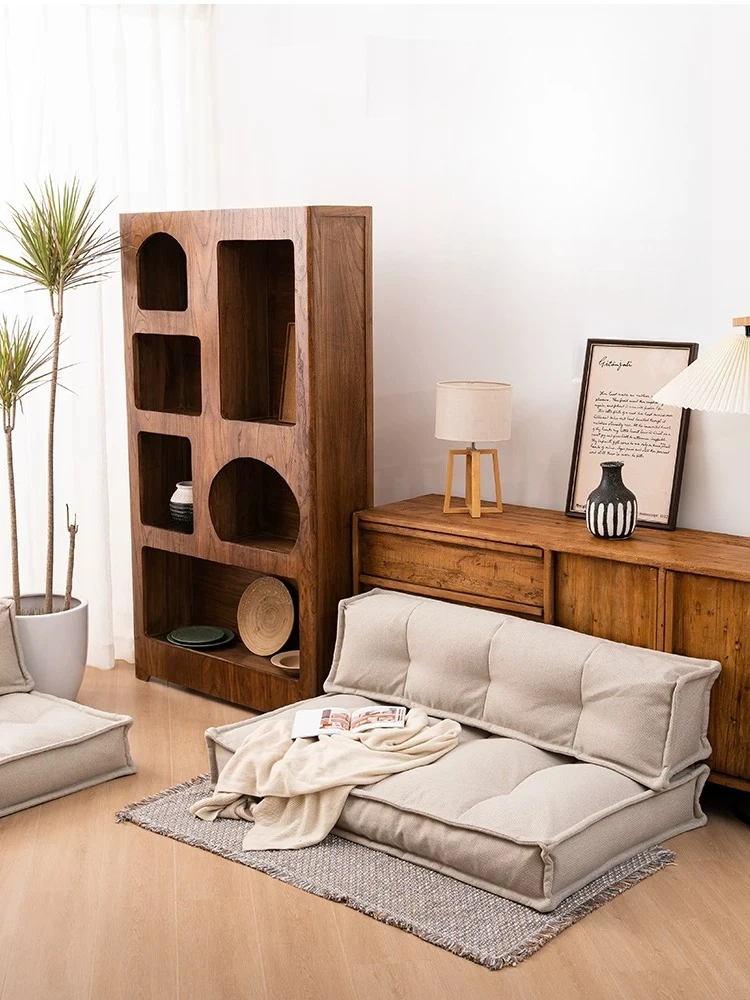 For Linen Floor Pouf with Back Support, Thickened Tatami Cushion, Non-Removable Lazy Sofa for Home