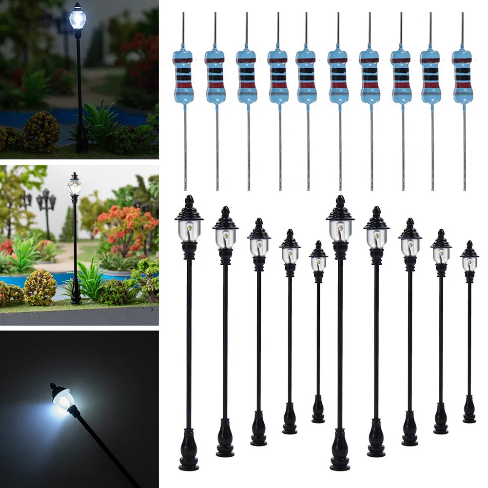 

10pcs Model Railroad Train OO/HO Scale Lamp Posts Led Street Light Lamp Train Artificial Miniature Railroad Decoration Landscape