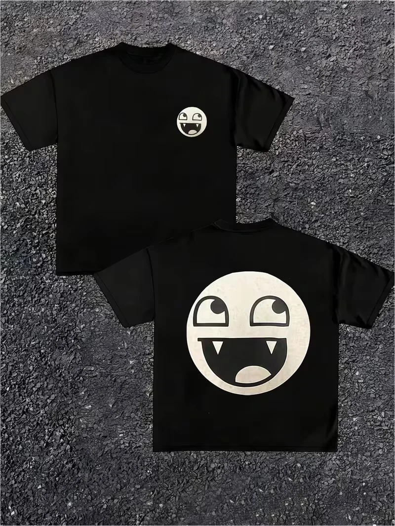 New Summer 2026 T-Shirts: Smiley-face prints, '90s retro cropped tops, Y2K “grunge” style, and 2000s-style tops—unisex