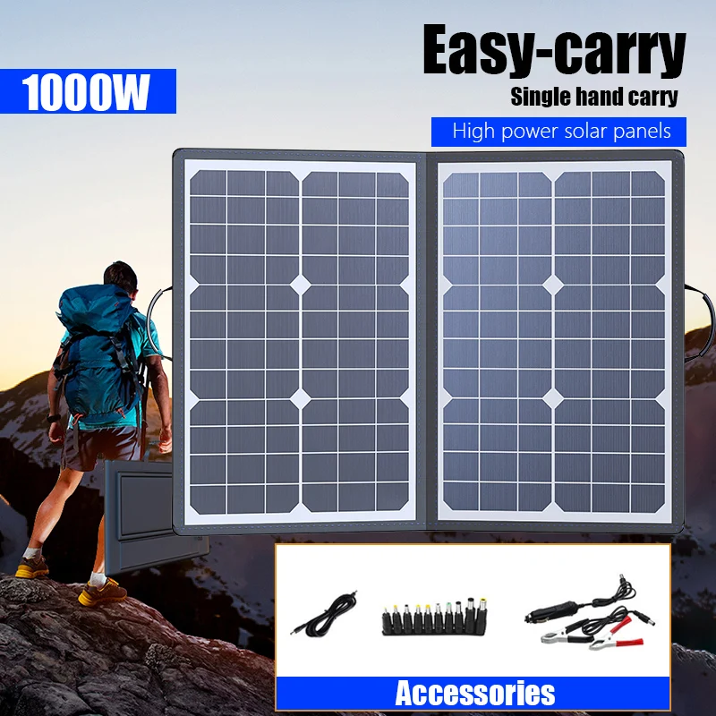 Solar Panel Kit Complete Camping 1000W Foldable Solar Power Station Portable Generator Charger 18V for Car Boat Caravan Camp