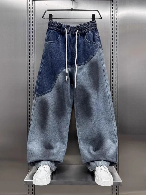 

Large Size 300 Pou Waed Denim Pants American Trendy Brand Color Blo Wide Leg Straight Cut Long Trousers for Men And Women