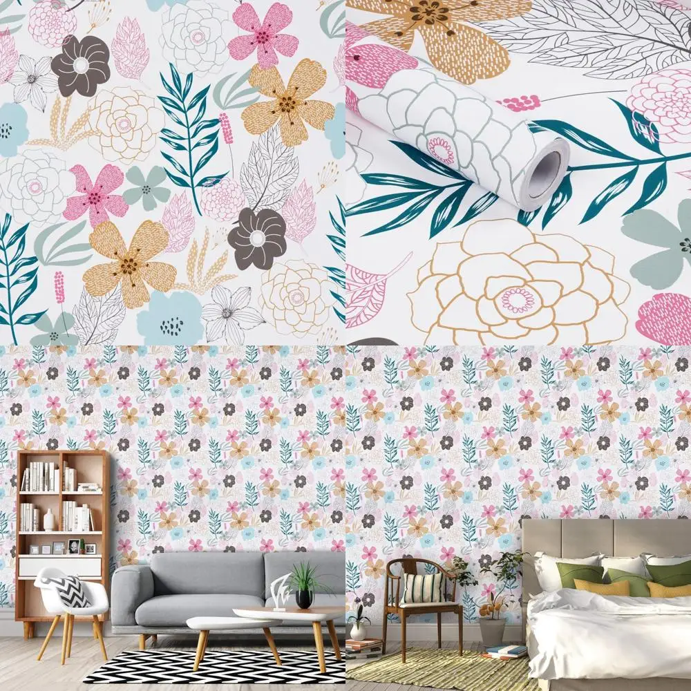 ورق جدران زهور مقاوم للماء وقابل للإزالة مقاس 17.71 × 98.43 قدم، تصميم أزهار دائمة، مثالي لجدران الحمام أو الخزانة #1