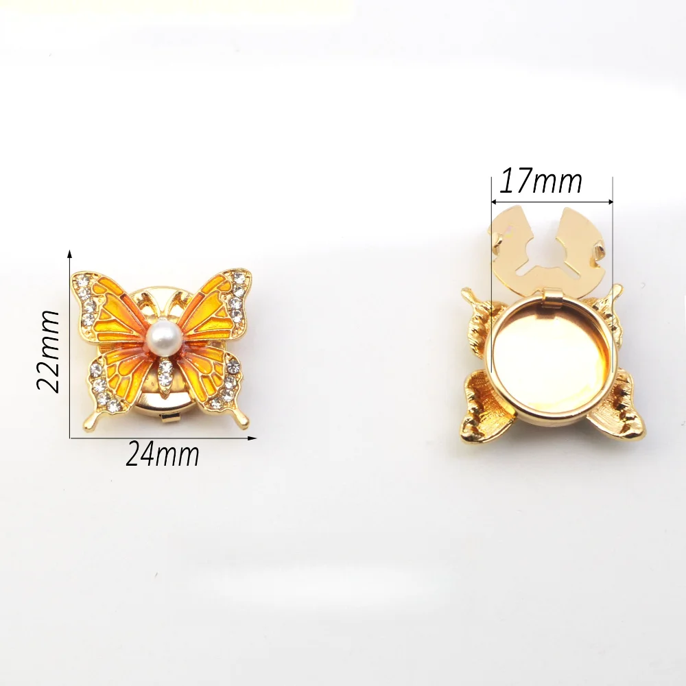 2PCS Retro Studded Pearl Butterfly Metal Button Covers Pearl Enamel Blue Butterfly Shirt Cardigan Decorative Buckle Cufflinks