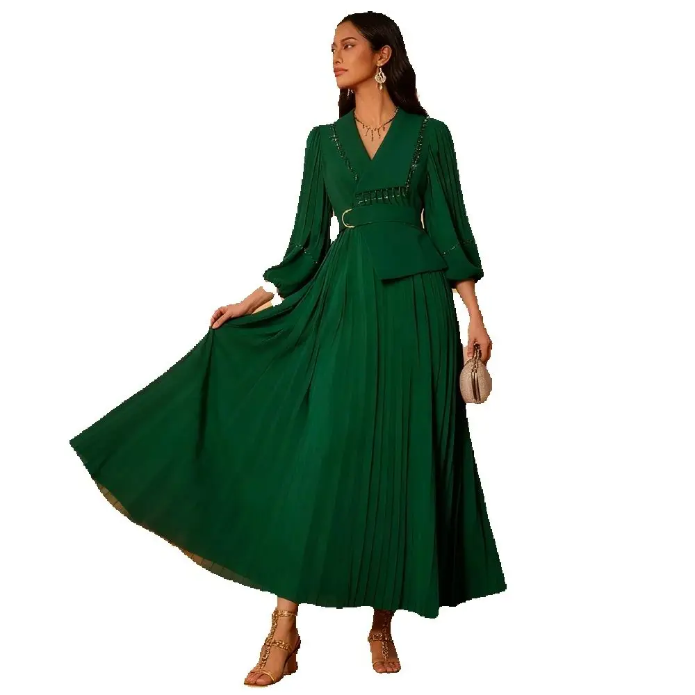 

Pleated Caftan Dubai Abayas for Women Muslim Tassel Beads Party Dress Turkey Kaftan Kebaya Marocain Femme Robe Islam Jalabiya