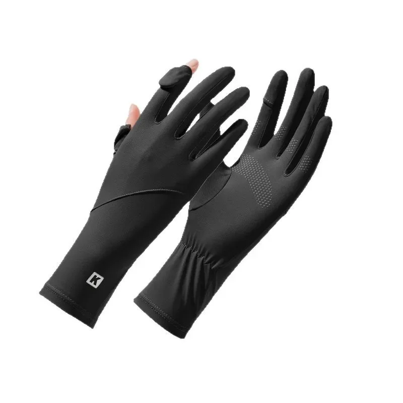 Перчатки из ледяного шелка с сенсорным экраном, высокоэластичные солнцезащитные перчатки с откидным пальцем, удлиненные анти-УФ-варежки для вождения, спорт на открытом воздухе
