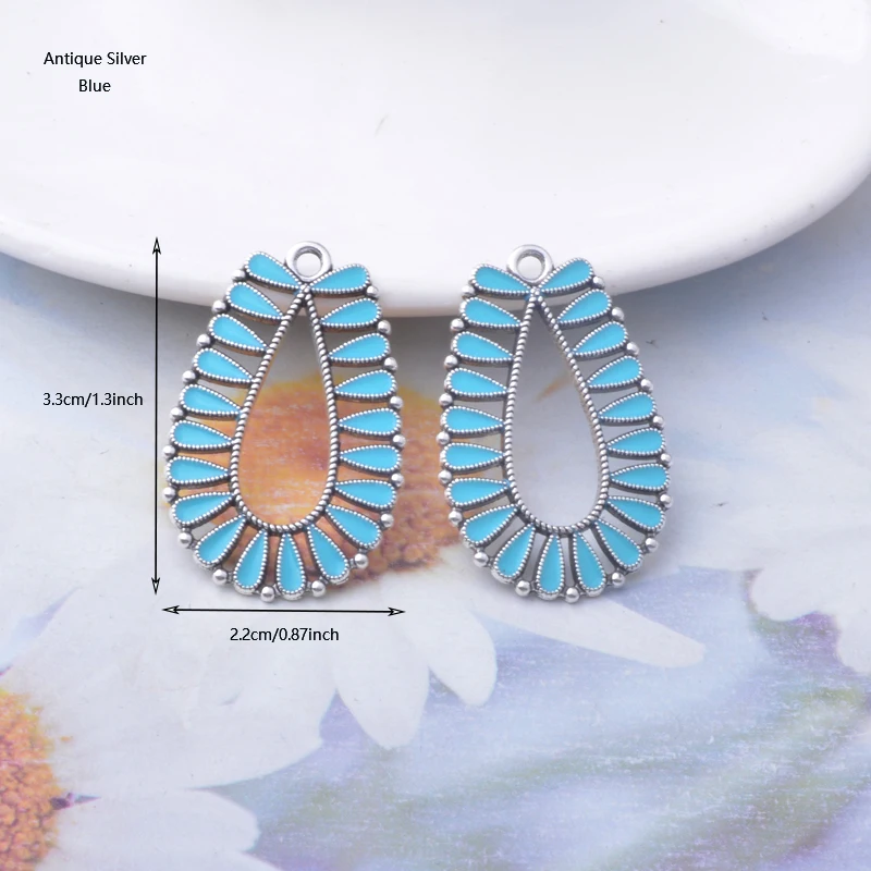 10 Stück Emaille-Wassertropfen-Anhänger aus Legierung, bunt, antikes Silber und Bronze, Anhänger für DIY-Schmuck- und Ohrringherstellung – Detail 7