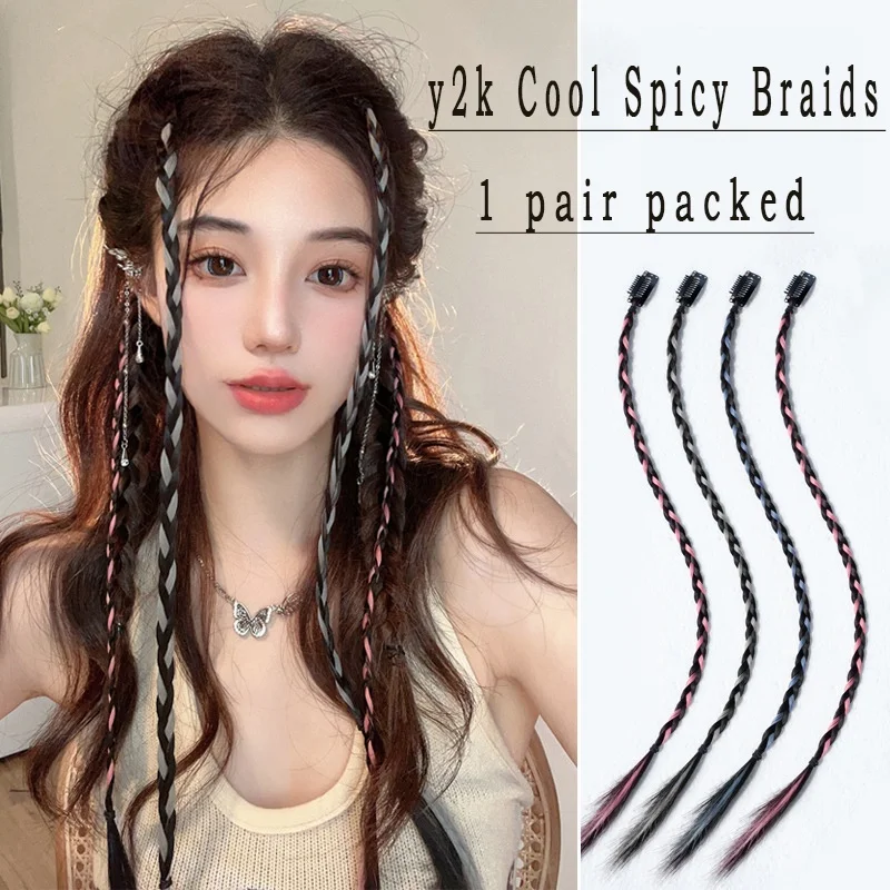

2pcs/set y2k Colorful Braided Wig Hair Clip for Women Fashion Cute Girl Wig Accessories